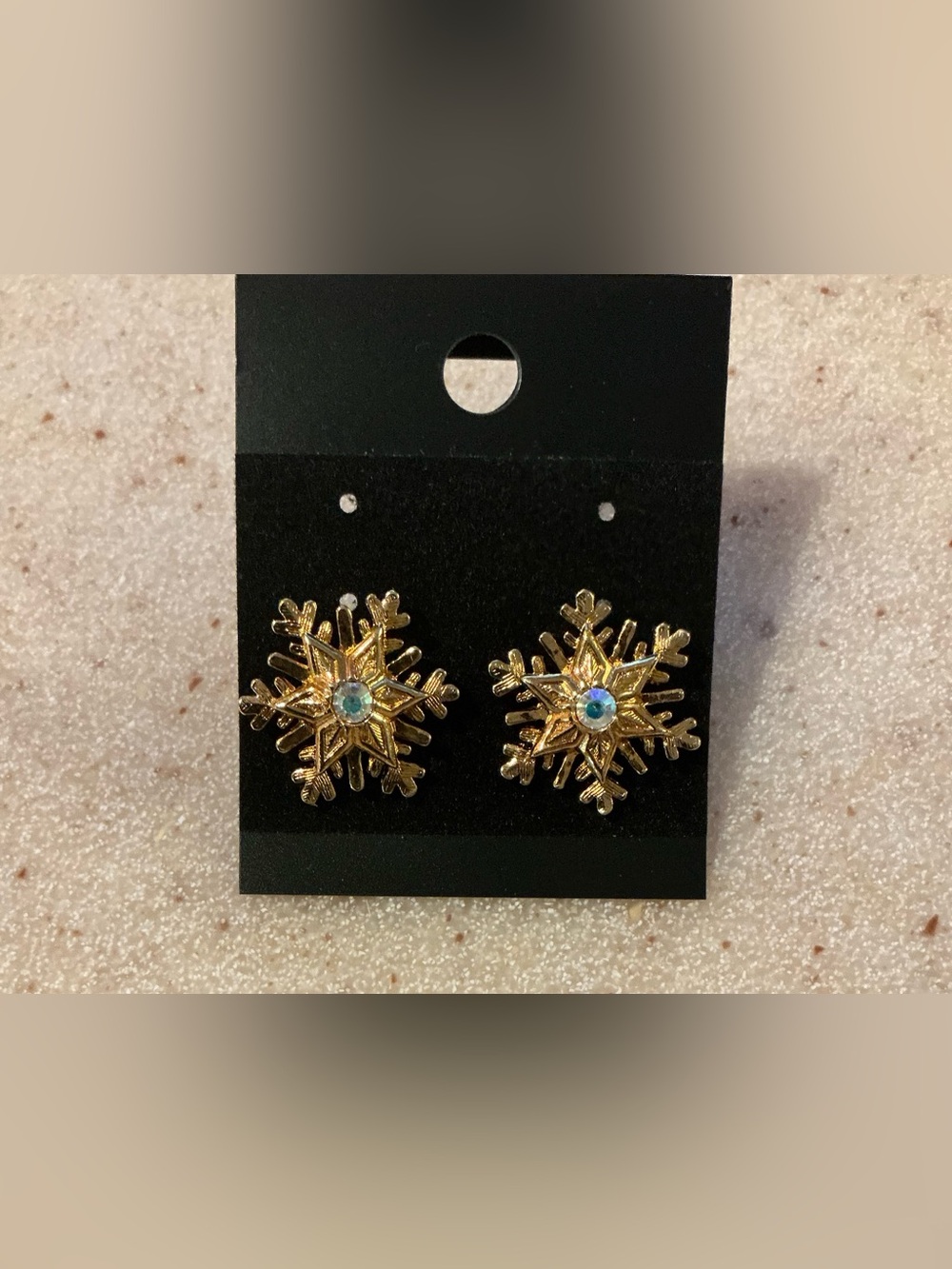 Avon Gold Snowflake Earrings with AB Crystal Center